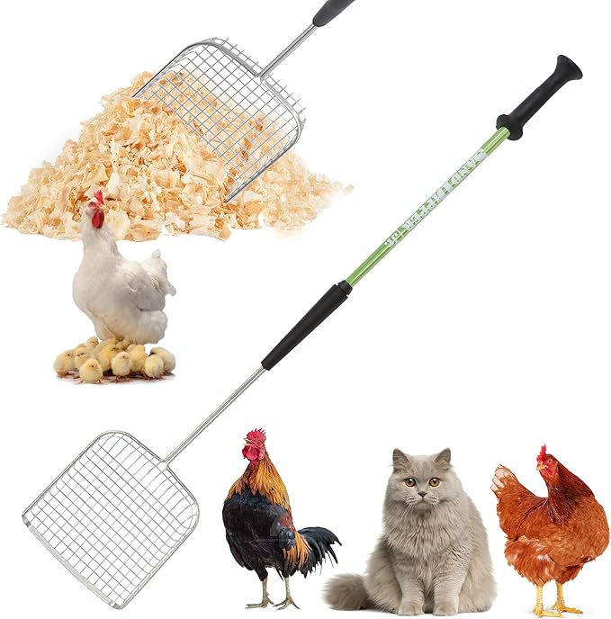 Sand Dipper Cat Poop Scooper & Chicken Poop Scooper - Rugged Big 6" Square Stainless Steel Long Handle for Home Kitty Litter Scoop & Farm Chicken Coop Scooper (Junior)-Mewly Pet
