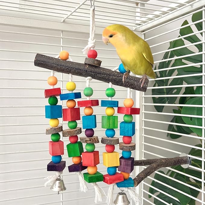 Bird Chewing Toys for Parakeet- Parrot Cage Bites, Wooden Block Cockatiel Toy for Small and Medium Parrots and Birds-Mewly Pet