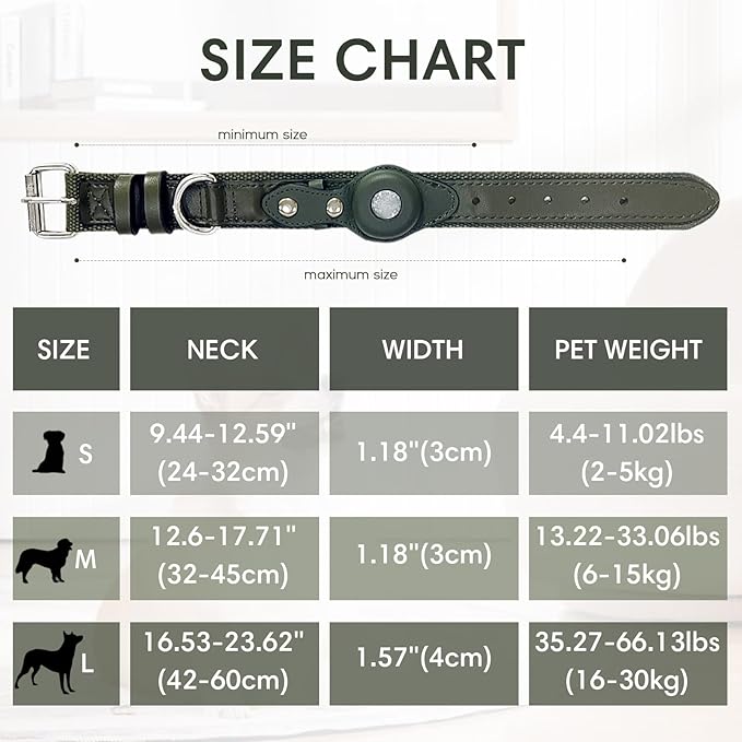 AirTag Dog Collar Soft Leather Webbing Dog Collar for AirTag Provides Double Protection for Small Medium and Large Dogs(Blue,S)-Mewly Pet