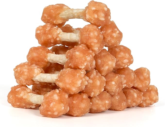 MON2SUN Dog Treats, 9oz Mini Rawhide Chews, Chicken Dumbbells with Rice for Small Dogs & Toy Breed, Crunchy and Healthy (2.5 Inch 17 Count)-Mewly Pet