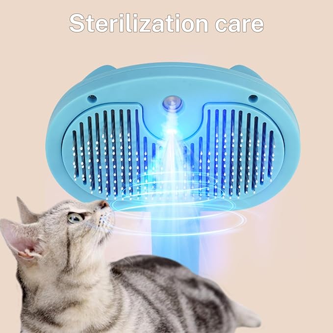 5-in-1 Pet Steam Brush for Cats & Dogs – Grooming, Shedding, Massage & One-Touch Clean for Short & Long Hair Pets – Electric Cat Brush with Comb & Steam (Blue)-Mewly Pet