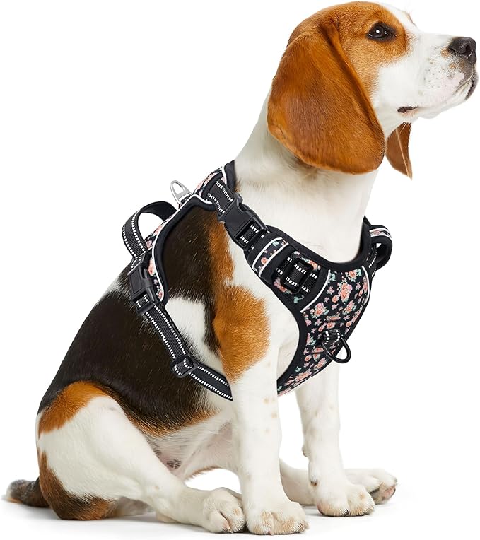 Timos Dog Harness, NO Need Go Over Dogs Head 3 Snap Buckles with 2 Leash Clips, Adjustable Soft Padded No-Pull Dog Harness, Reflective No-Choke Pet Oxford Vest for Small Medium Large Dogs-Mewly Pet