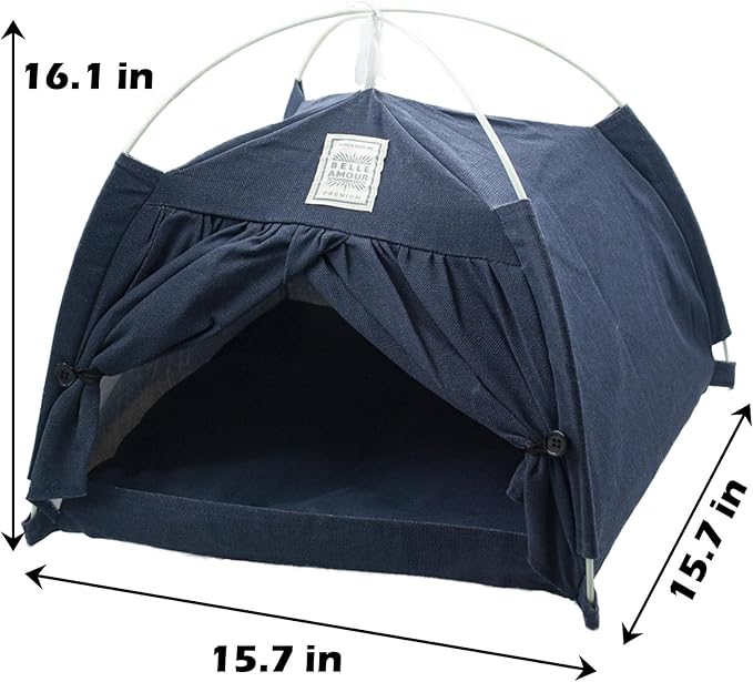 Cat Tent Bed,Cats Cave House Portable for Indoor with Removable Non-Slip Soft Pad Foldable Cat Tents Hut Washable Pet House Bed Outdoor for Kitty Puppy Small Pets 15.7x15.7x16.1 in (Navy Blue)-Mewly Pet
