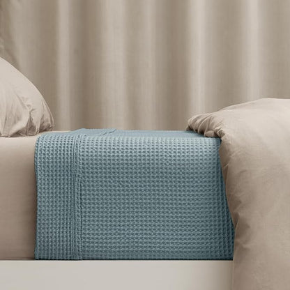 PHF 100% Cotton Waffle Weave Blanket King Size for Bed,Snag Proof Lightweight Breathable Moisture-Wicking Throw for Couch,Great for Layering in Cold Weather,Machine Washable,Home Decor Gift-Ocean