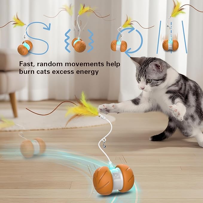 Cat Toys for Bored Indoor Adult Cats,Interactive Flying Feather Teaser,Automatic Moving Robot Cat Toy,Touch Activated Kitten Toy,Rechargeable Cat Enrichment Exercise Toys-Mewly Pet