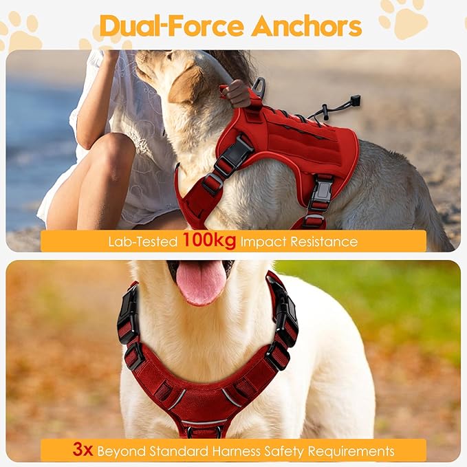Heavy-Duty Tactical Dog Harness for Large Dogs, No Pull Adjustable Reflective Pet Vest with Molle System, K9 Military-Grade Control for Service Training, Outdoor & 10+ Breeds, Red, XX-Large-Mewly Pet