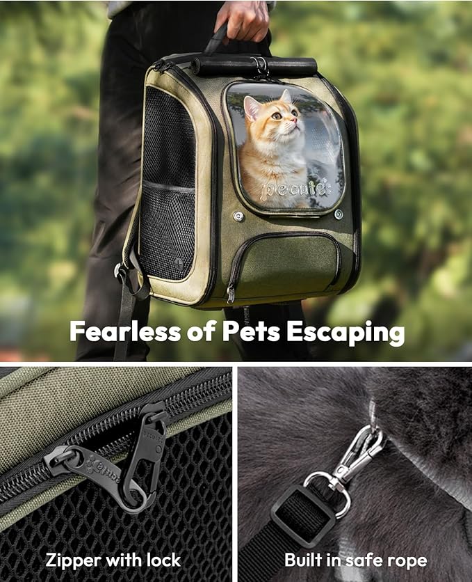 Pecute Cat Backpack Carrier, Large Space Cat Bubble Backpack, Breathable Cat Carrier, Shaded Dog Backpack Carrier, Ergonomic 3D Design for Travel, Hiking, Suitable for Shopping, and Vet, Green-Mewly Pet