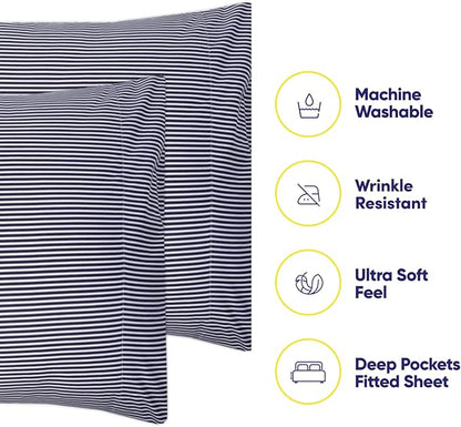 Full Size Bed Sheets - 6 Piece 1500 Supreme Collection Fine Brushed Microfiber Deep Pocket Full Sheet Set Bedding - 2 Extra Pillow Cases, Great Value, Full, Classic Stripe Navy