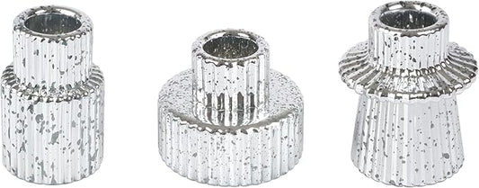 Vixdonos Taper Glass Candlestick Holders Tealight Candle Holders for Table Centerpieces, Wedding Decor and Dinner Party (3 Pcs, Silver with Speckles)