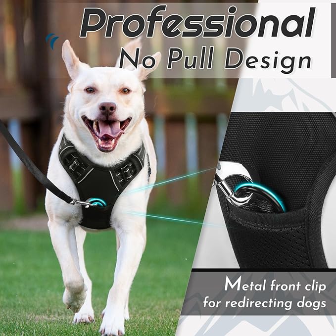 Eagloo Dog Harness for Large Dogs, No Pull Service Vest with Reflective Strips and Control Handle, Adjustable and Comfortable for Walking, No Choke Pet Harness with 2 Metal Rings, Black, XL-Mewly Pet