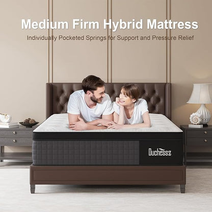 Queen Mattress, 14 Inch Hybrid Mattresses Eurotop with Gel Memory Foam,Motion Isolation Individually Wrapped Pocket Coils Breathable Comfort Soft Pressure Relief 100 Night Trial