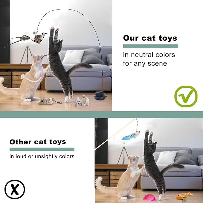 7-in-1 Interactive Cat Toys for Indoor Cats with Washable Adhesive Suction Cup, Hanging Cat Toys, Silvervine Stick and Sisal Chew Rope Catnip Teething Toy for Bored Kitten-Mewly Pet