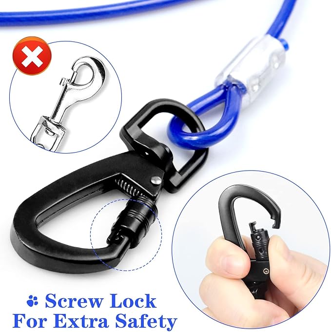 Tie Out Cable for Dogs, 100FT Dog Leads for Yard Chew Proof, Heavy Duty Dog Tie Out Cable for Large Dogs Up to 250lbs, Durable Dog Runner for Yard or Camping-Mewly Pet