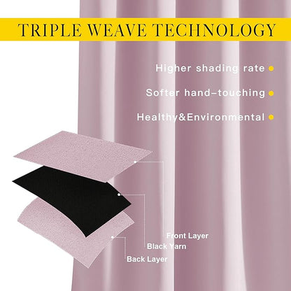 NICETOWN Room Darkening Curtains & Drapes for Room Divider - Grommet Thermal Curtains Light & Sound Reducing Window Treatments for Living Room (W66 x L102, Baby Pink, 1 Pair)