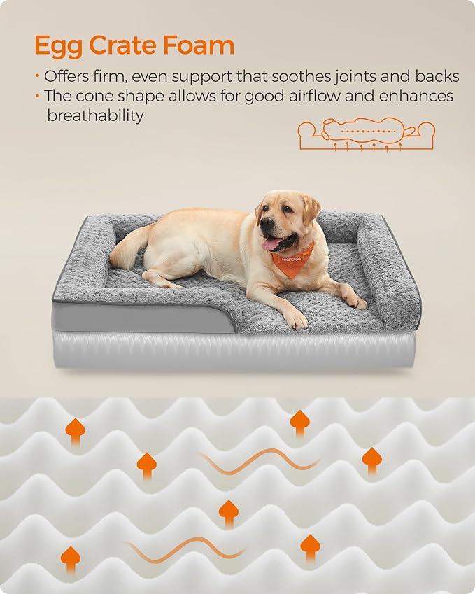 Feandrea Orthopaedic Dog Bed for Large Dogs, Waterproof Dog Sofa Bed with Removable Washable Cover, 42 x 32 x 7 Inches, Dove Gray UPGW253G01-Mewly Pet