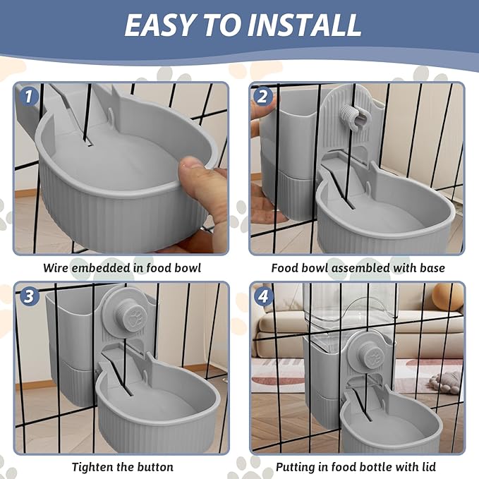 Fhiny Rabbit Food Dispenser, 40oz Large Capacity Hanging Gravity Bunny Feeder for Cage Automatic Guinea Pig Feeding Bowls Pet Food Storage for Bunny Guinea Pig Chinchilla Ferret Cat Puppy-Mewly Pet