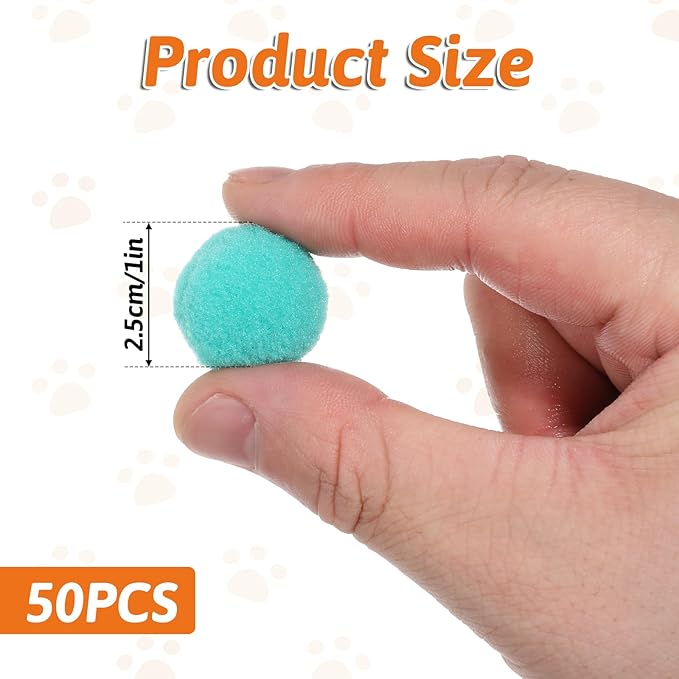 50 Picecs 1 Inch Cat Toys Balls Kitten Cat Pom Pom Balls Soft Cats Puff Ball Toys Rolling Interactive Fuzzy Cats Toy Ball Play Toy for Exercise, Creative Crafts Decorations Assorted Color-Mewly Pet
