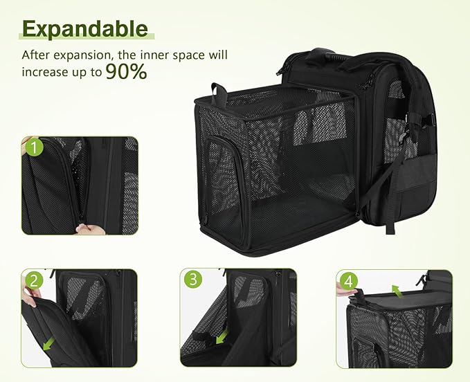 Pecute Pet Carrier Backpack, Large Cat Carrier Backpack, Expandable Cat Backpack with Breathable Mesh for Medium Large Cats, and Small Dogs, Dog Backpack Carrier for Travel Hiking Black-Mewly Pet