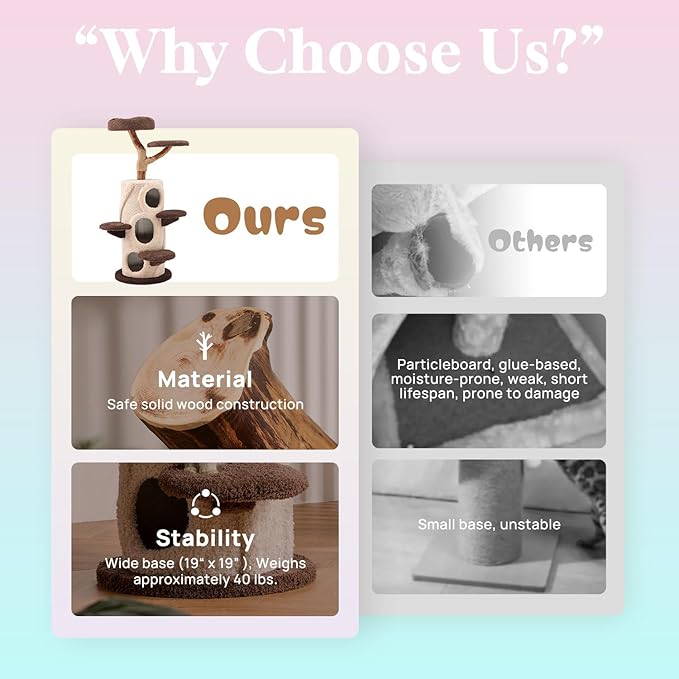 54.7'' Tall Modern Wood Cat Tree with 3 Level House, Luxury Cat Tower for Home Decoration, Large Cat Condo for Multi-Cat Families-Mewly Pet