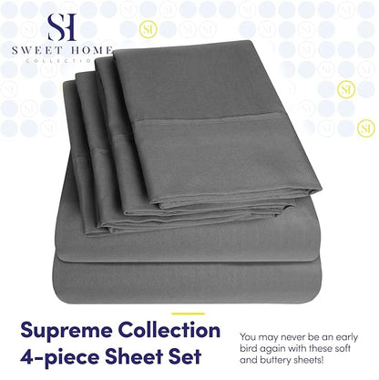 Twin Size Bed Sheets - 4 Piece 1500 Supreme Collection Fine Brushed Microfiber Deep Pocket Twin Sheet Set Bedding - 1 EXTRA PILLOW CASES, GREAT VALUE, Twin, Gray