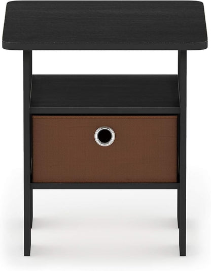 Furinno ANDREY Side Table, End Table, Night Stand with Open Shelves and Storage Bin, Bedside Table, for Living Room, Bedroom, Americano