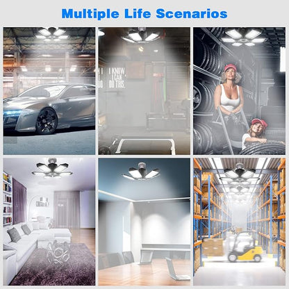 LED Garage Light - 160W Garage Light Bulb 64000LM 6500K Super Bright Garage Lighting w/ 6 Deformable Panels Screw in Shop Lights for Basement Workshop Warehouse Attic - 4Pack