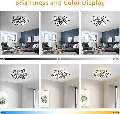 Garwarm LED Ceiling Light, Dimmable Modern Flower Shape Flush Mount Ceiling Lamp, 75W Acrylic Petals Ceiling Chandelier Lighting with Remote Control for Living Room Bedroom Dining Room (Black)