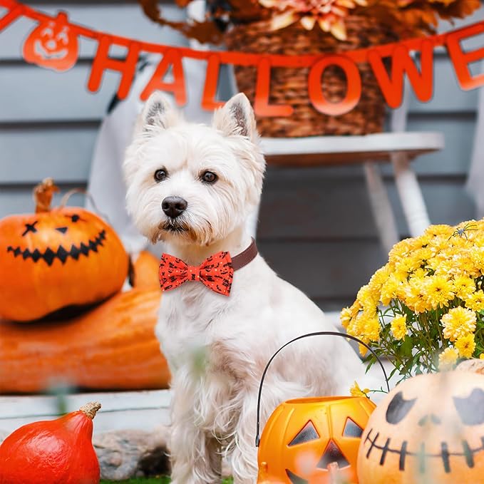 Hillban 50 Pieces Halloween Collar Dog Bow Ties Accessories for Dogs Bow Ties Attachment with Elastic Bands Dog Collar Detachable Charms for Halloween Dogs Collar Accessories-Mewly Pet