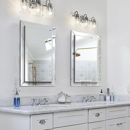 Pregaspor Frameless Bathroom Mirror - 20" x 30" Rectangular, Polished Beveled Edge for Washroom