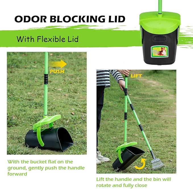 MXF Pooper Scooper Swivel Bin & Rake Kit with 20 Waste Bags, 36.6" Long Handle Adjustable Portable Non-Breakable Dog Pooper Scooper for Large Medium Small Dogs, Poop Scooper for Lawn Yard Dog Kennel-Mewly Pet