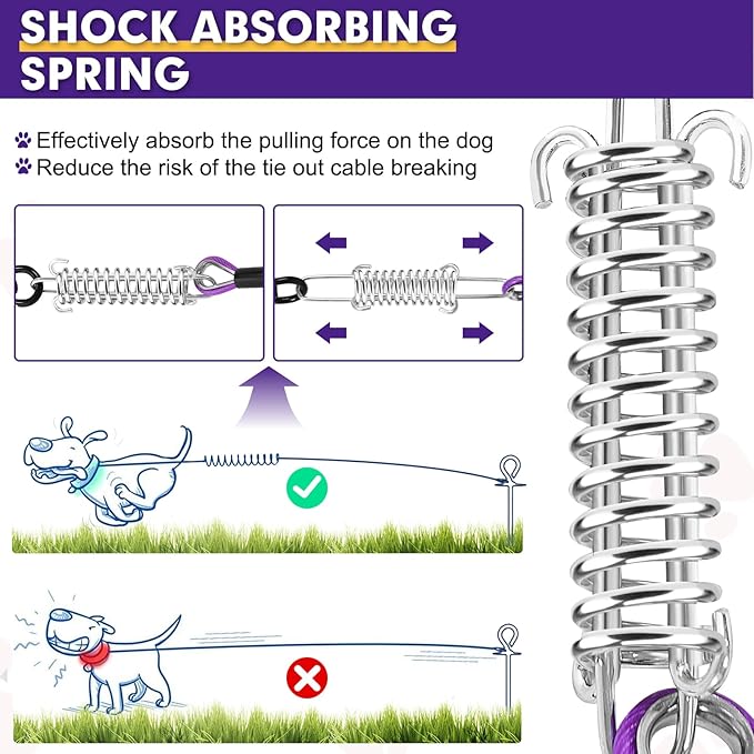 Snagle Paw Dog Leads for Yard 100FT-1000LBS Break Strength,Heavy Duty Tie Out Cable for Dogs with Swivel Lockable Hook & Spring,Chew Proof Dog Chain for Outside,Dog Run Cable for Medium Large Dogs-Mewly Pet