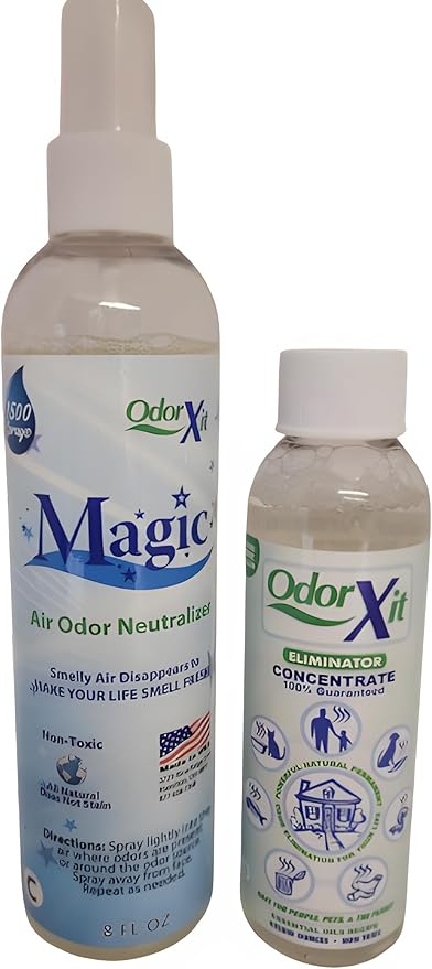 Odor Eliminator Concentrate (4oz) + Magic Air Odor Neutralizer Spray (8oz) – Natural & Safe Odor Removal for Pets, Home & On-the-Go-Mewly Pet