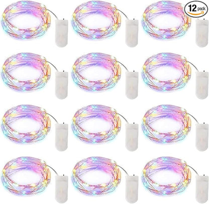 Minetom 12 Pack Pastel Fairy Lights Battery Operated String Lights - 7ft 20 LED Waterproof Short Micro Firefly Lights for Easter Day Decor, DIY Craft, Wedding Table Centerpieces, Flowers