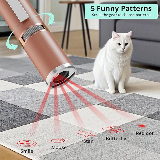 TBTeek Cat Toys for Indoor Cats, 2 Pieces, Rechargeable, 7 Adjustable Patterns, Interactive Kitten Pet Dog Red Dot Chase Light Toy for Cats Fun Playing Exercise(Rose Gold)-Mewly Pet