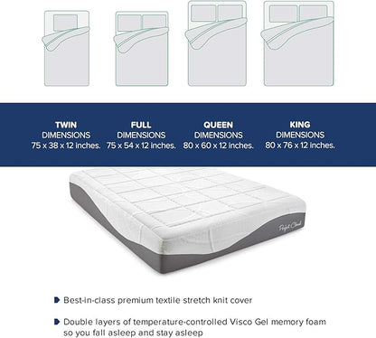 Perfect Cloud Made in The USA Elegance Plush Gel-Infused 12-inch Memory Foam Mattress - Pressure Relieving - Bed-in-a-Box (Queen)
