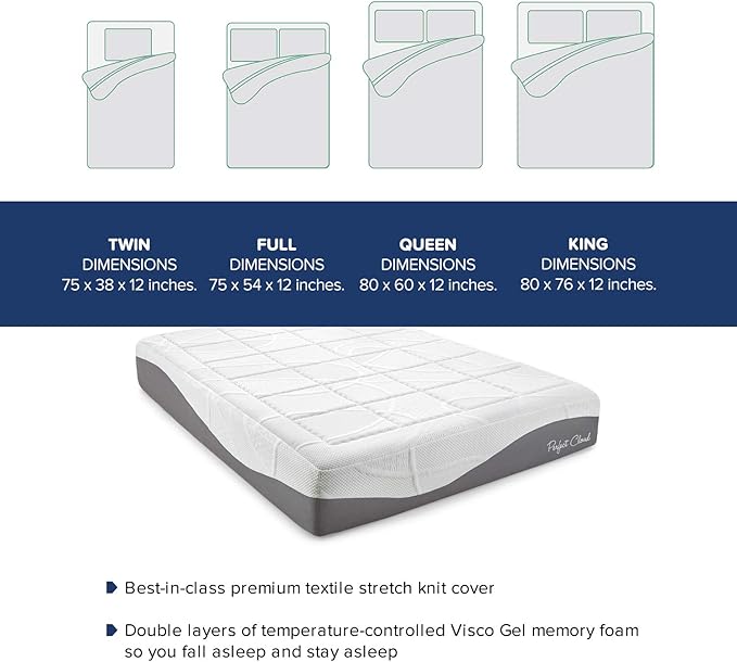 Perfect Cloud Made in The USA Elegance Plush Gel-Infused 12-inch Memory Foam Mattress - Pressure Relieving - Bed-in-a-Box (California King)