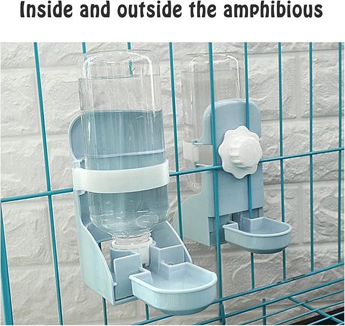 HERCOCCI PET Feeder and Water Bottle Set, Large Blue (500ml), Durable Hay Food Bin Feeder, Food Bowl, Gravity-Fed Water Dispenser for Rabbit, Guinea Pig, Chinchilla-Mewly Pet