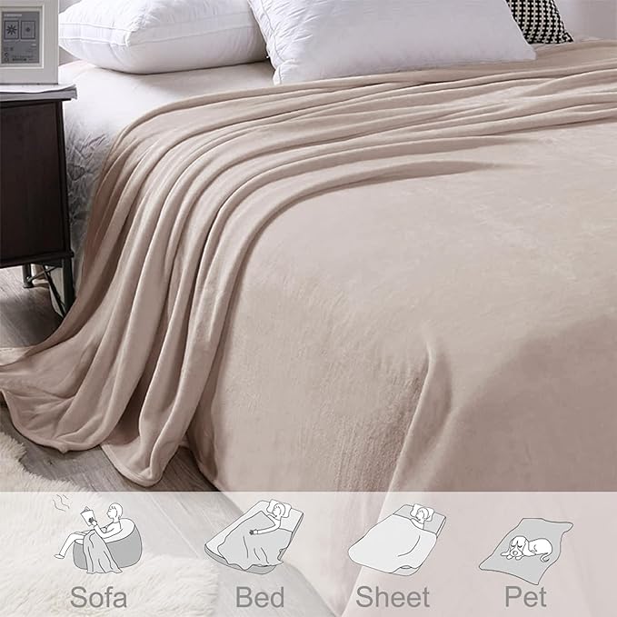 Exclusivo Mezcla Fleece Blanket King Size for Bed, Super Soft and Warm, All Season Use, Cozy, Plush, Lightweight, 120x120 Inches, Light Grey