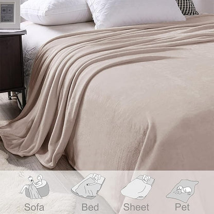Exclusivo Mezcla Fleece Blanket King Size for Bed, Super Soft and Warm, All Season Use, Cozy, Plush, Lightweight, 120x120 Inches, Camel