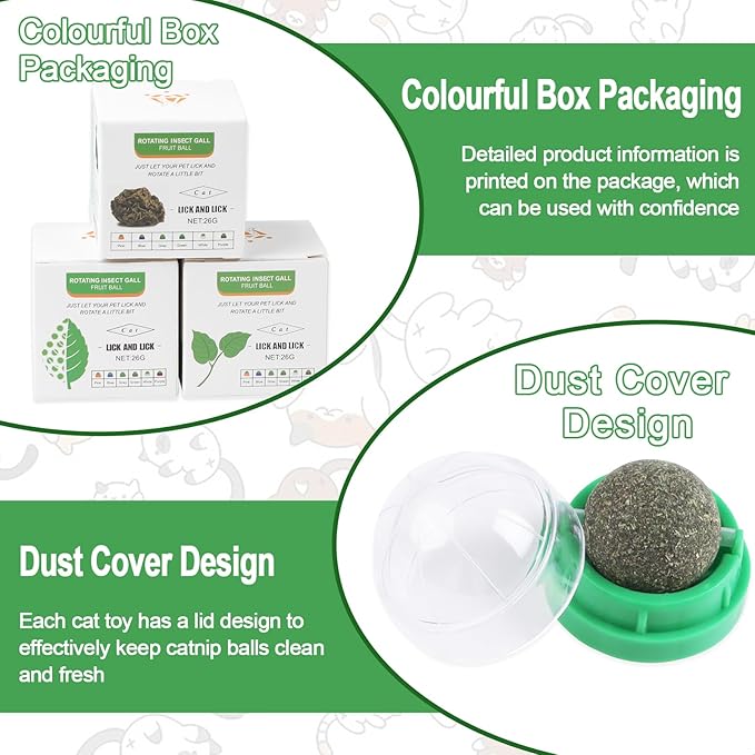 KIMOBER 6 Pack Catnip Ball for Cats,Edible Kitten Chew Toys with Catnip Silvervine Gall Fruit Flavors for Cats Lick Dental Teeth Cleaning Cats Wall Treats-Mewly Pet