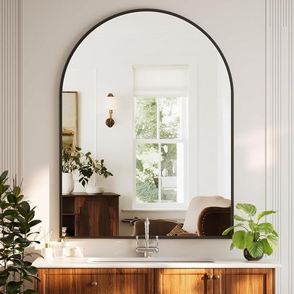 HARRITPURE 36"x48" Arched Bathroom Mirror - Black Wall Mounted Vanity Mirror Aluminum Alloy Frame Large Arch Wall Mirror for Living Room, Bedroom and Entryway