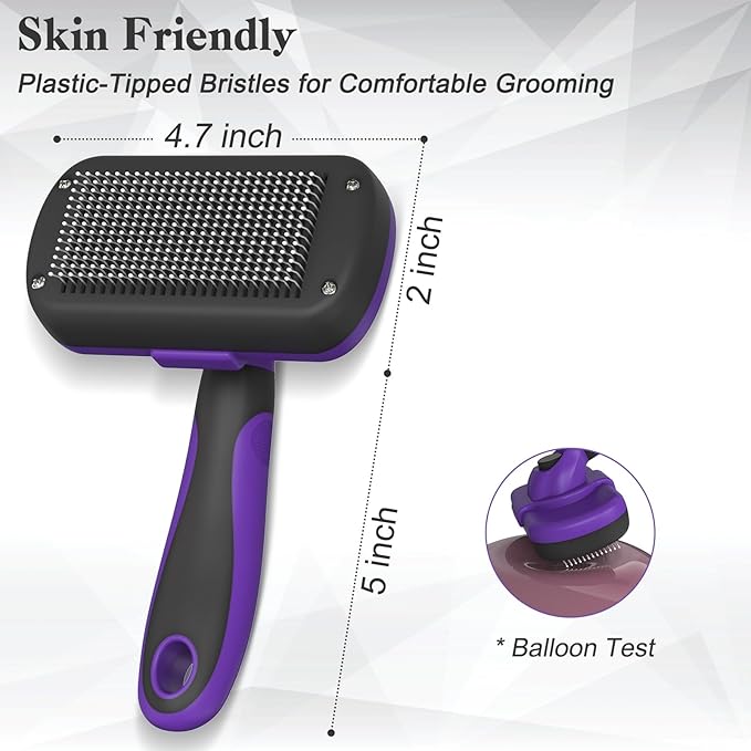 Self Cleaning Cat & Dog Grooming Brush - Skin Friendly Deshedding Hair Brush for Haired Dogs & Puppies, Purple-Mewly Pet