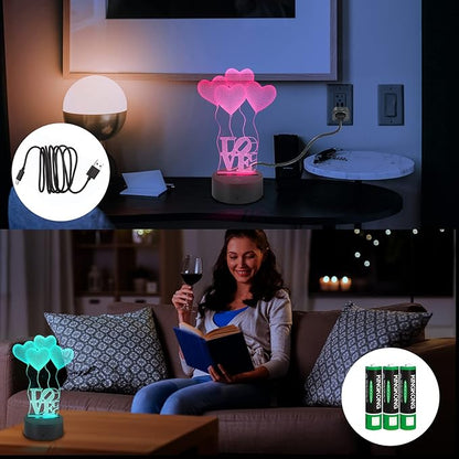 AZIMOM 3D Illusion Lamp 4 Love Heart Balloon Love Shape 16colors Night Light for Kid Touch Sensor &Remote Control USB Battery Power Bedside Desk Bedroom Home Decoration Boys & Girls Women Birthday