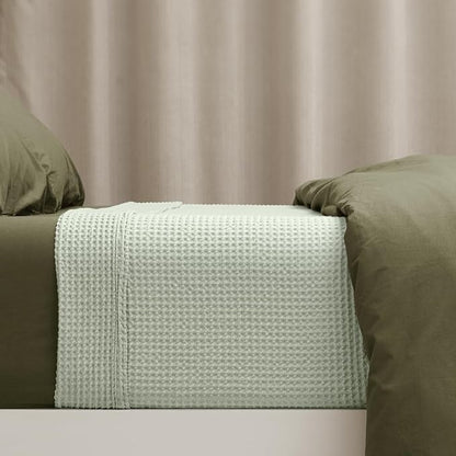 PHF 100% Cotton Waffle Weave Blanket Twin Size for Bed,Snag Proof Lightweight Breathable Moisture-Wicking Throw for Couch,Great for Layering in Cold Weather,Machine Washable,Home Decor Gift-Sage Green