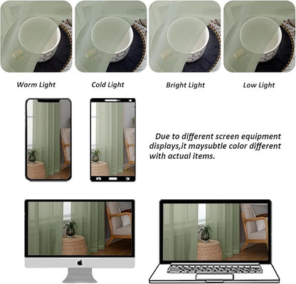 Chyhomenyc Sage Green Sheer Curtains 84 Inches Long 2 Panels, Light Filtering Green Curtains for Living Room, Soft Gentle Voile Rod Pocket Bedroom Window Drapes, 59Wx84L Inch, 2PCS