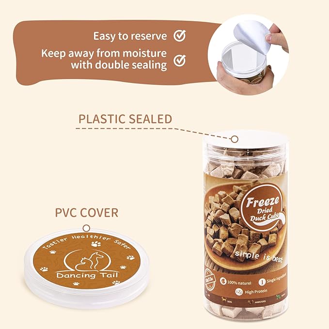 Freeze Dried Raw Cat and Dog Treats, Healthy Limited Ingredient Duck Cube Weight Control Traing Treats for Small Dogs Cats (Duck)-Mewly Pet