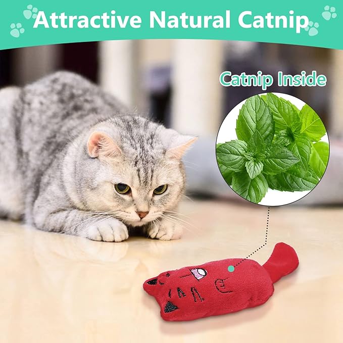 SCHITEC Catnip Toys, [8 PCS] Soft Plush Cat Nip Chew Toy for Indoor Cats, Interactive Kitten Pillow Kitty Teething Toy-Mewly Pet