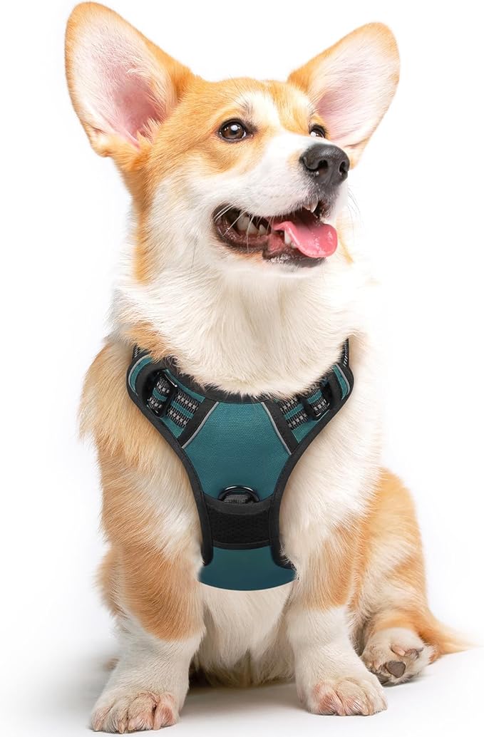 Eagloo Dog Harness Medium Sized Dog, No Pull Service Vest with Reflective Strips and Control Handle, Adjustable and Comfortable for Easy Walking, No Choke Pet Harness with 2 Metal Rings, Dark Green, M-Mewly Pet