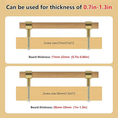 Wooden Drawer Pulls,4-Pack Beech Wood Drawer Handles 9in,Suitable for Kitchen, Living Room, Bedroom, Bathroom and Other Scenes,Gold