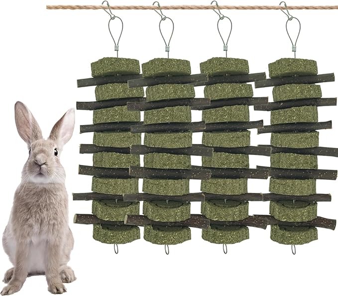 Rabbit Chew Toys for Teeth Grinding Bunny Treats 100% Natural Wood Timothy Grass Treats for Guinea Pigs Chinchillas Hamsters 4pcs-Mewly Pet